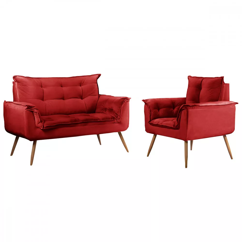 Image 0 of 6 of Conjunto Namoradeira + Poltrona Opala Veludo Vermelho- Speciale Home