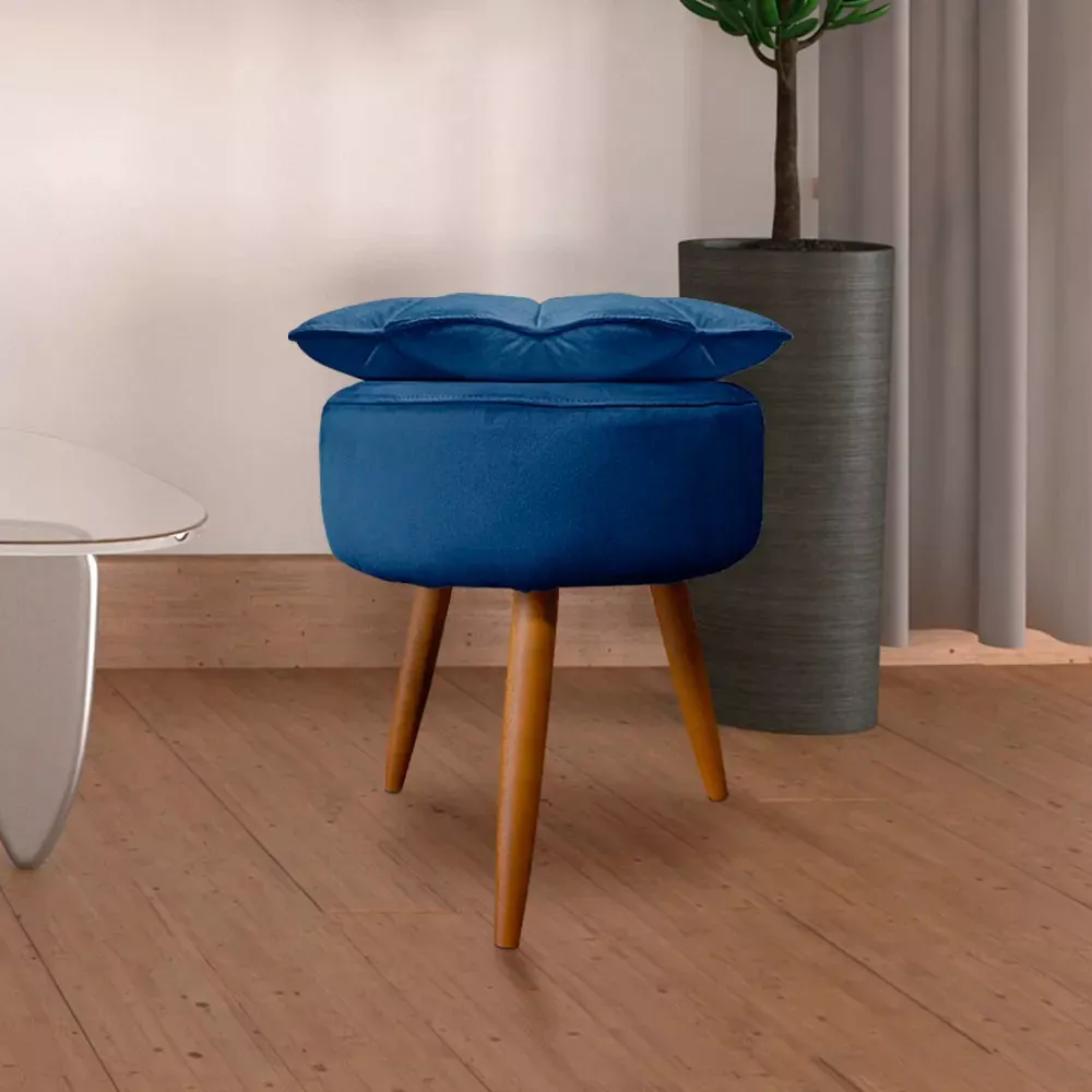 Image 1 of 6 of Puff Decorativo Floratta Veludo Azul- Speciale Home