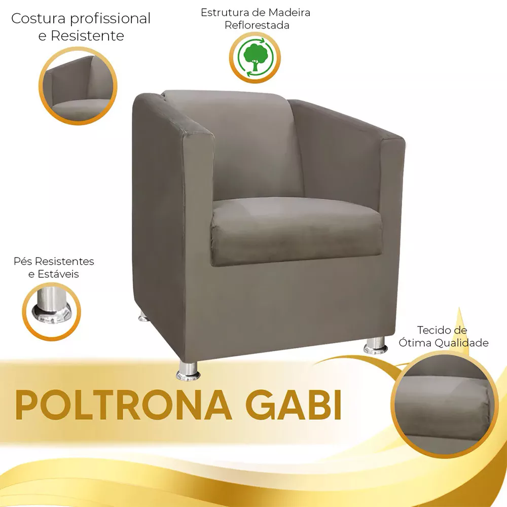 Image 6 of 7 of Poltrona Decorativa Gabi para Recepção Sala e Quarto Suede Bege - Speciale Home