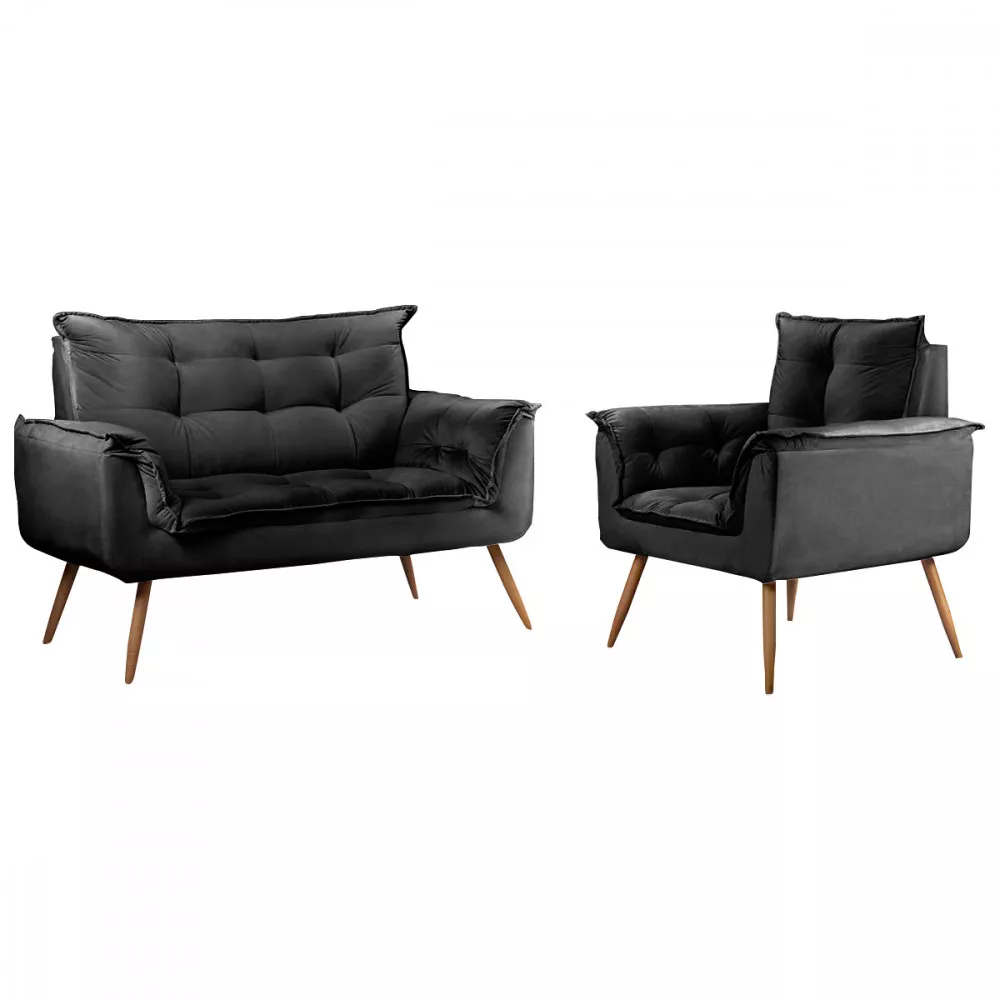 Image 0 of 6 of Conjunto Namoradeira + Poltrona Opala Veludo Preto - Speciale Home