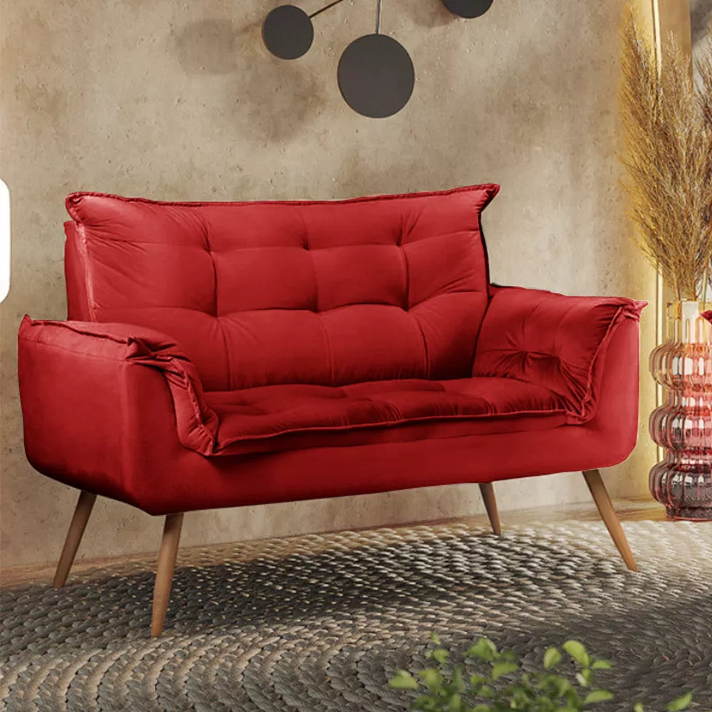 Image 1 of 5 of Sofá Namoradeira 2 Lugares Opala Veludo Vermelho - Speciale Home
