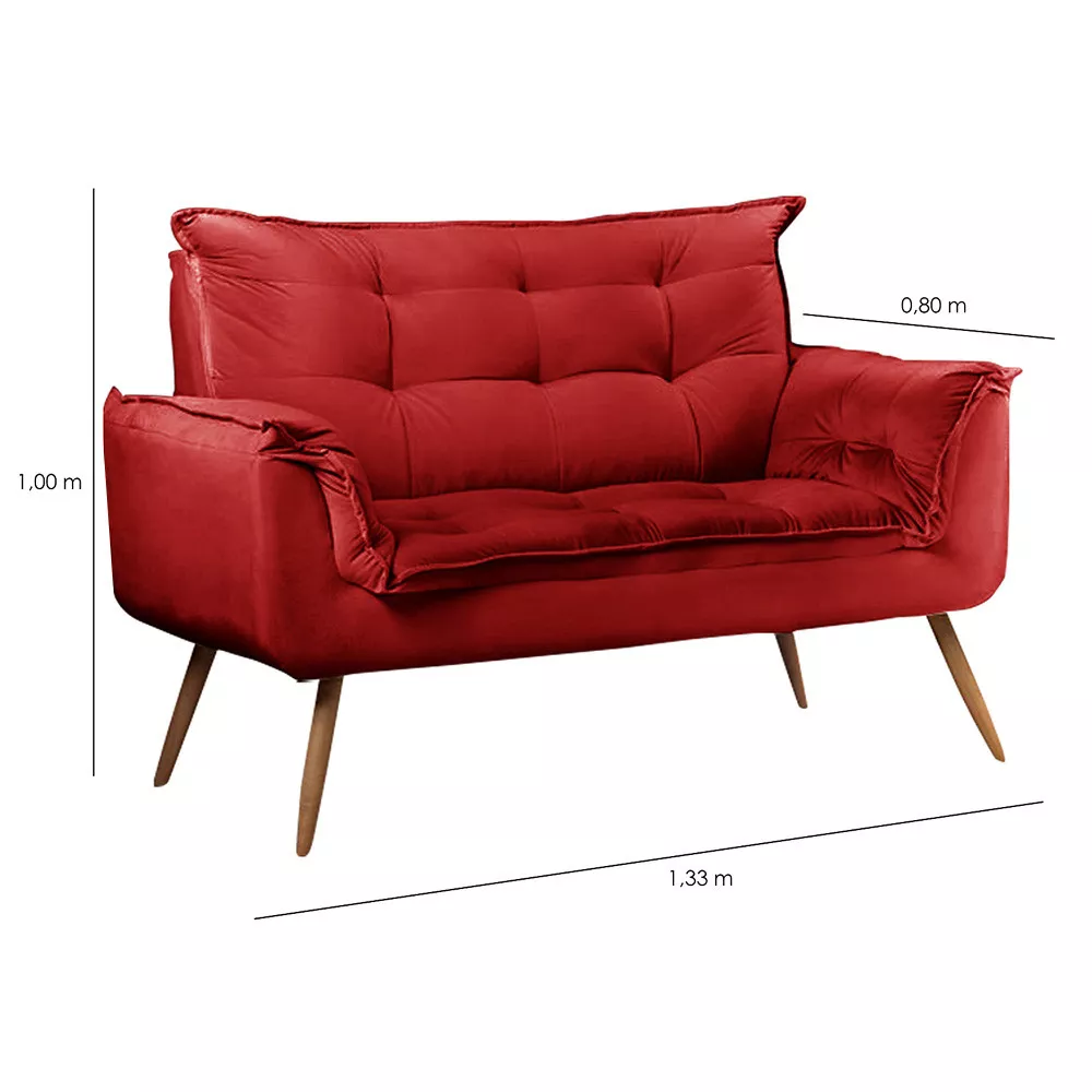 Image 2 of 5 of Sofá Namoradeira 2 Lugares Opala Veludo Vermelho - Speciale Home