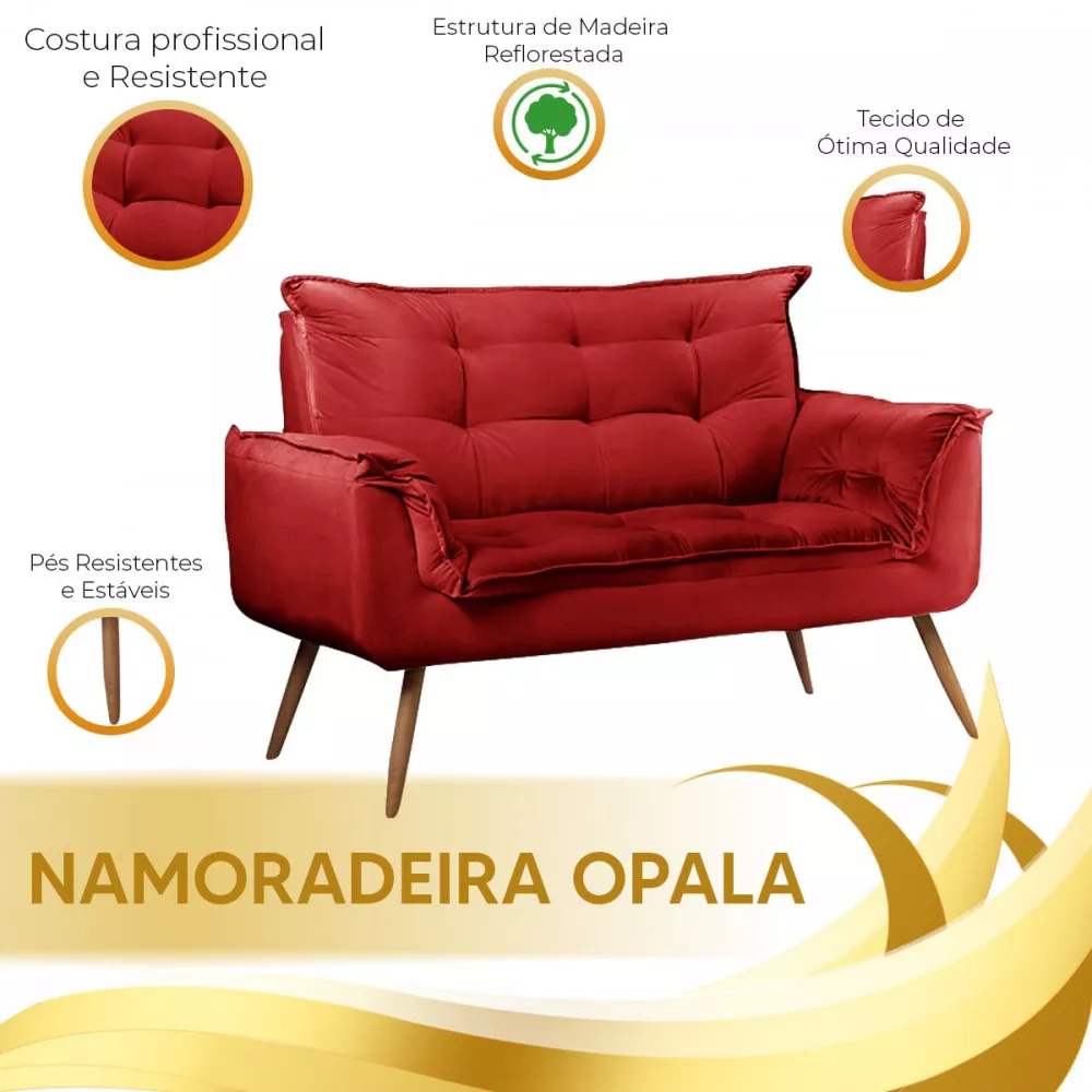 Image 3 of 5 of Sofá Namoradeira 2 Lugares Opala Veludo Vermelho - Speciale Home