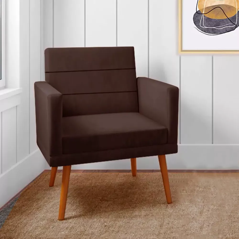 Image 1 of 9 of Kit 2 Poltronas Decorativas Nina + Puff Veludo Marrom - Speciale Home