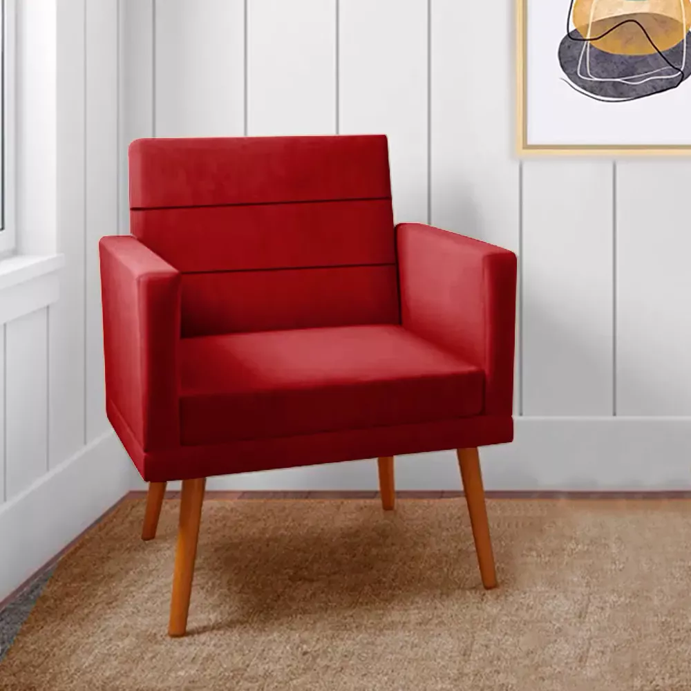 Image 1 of 9 of Kit 2 Poltronas Decorativas Nina + Puff Veludo Vermelho - Speciale Home