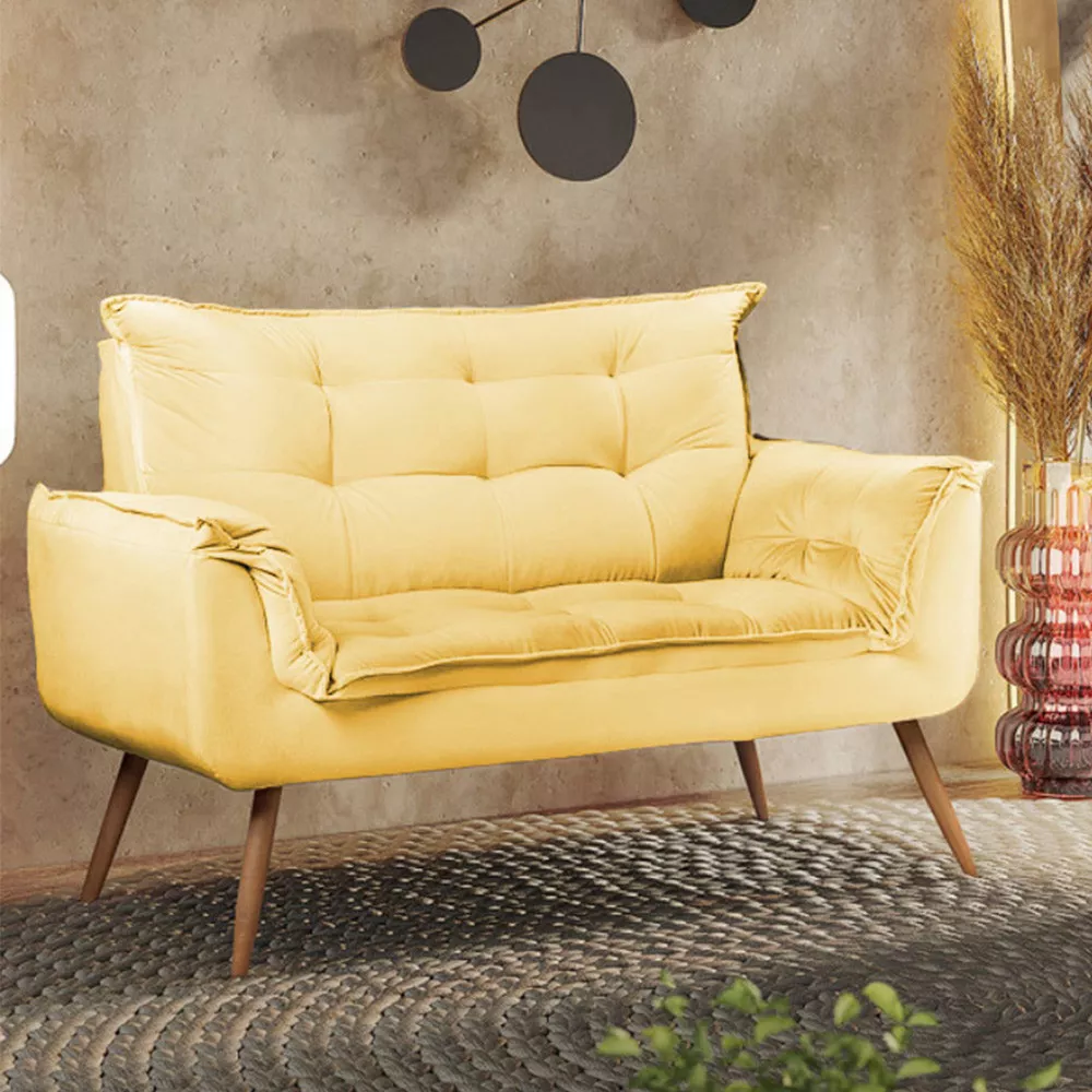 Image 1 of 5 of Sofá Namoradeira 2 Lugares Opala Veludo Amarelo - Speciale Home