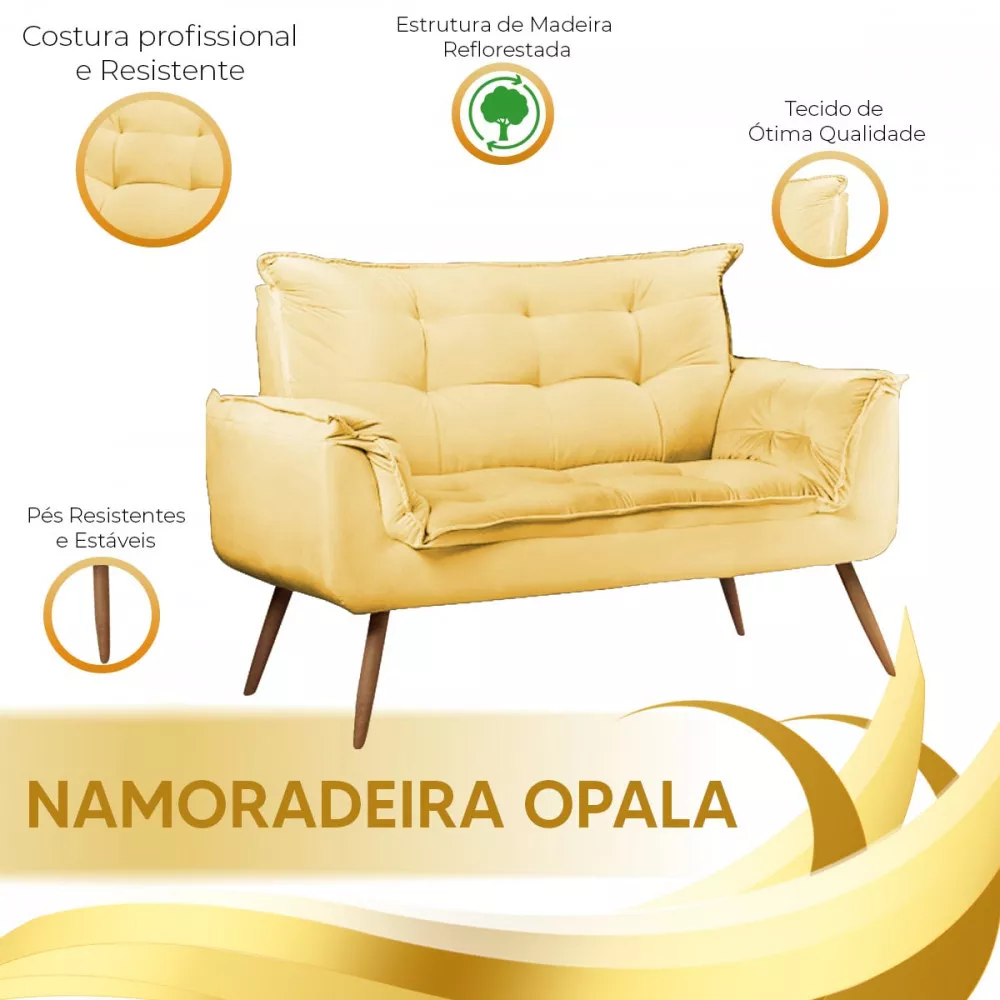 Image 3 of 5 of Sofá Namoradeira 2 Lugares Opala Veludo Amarelo - Speciale Home