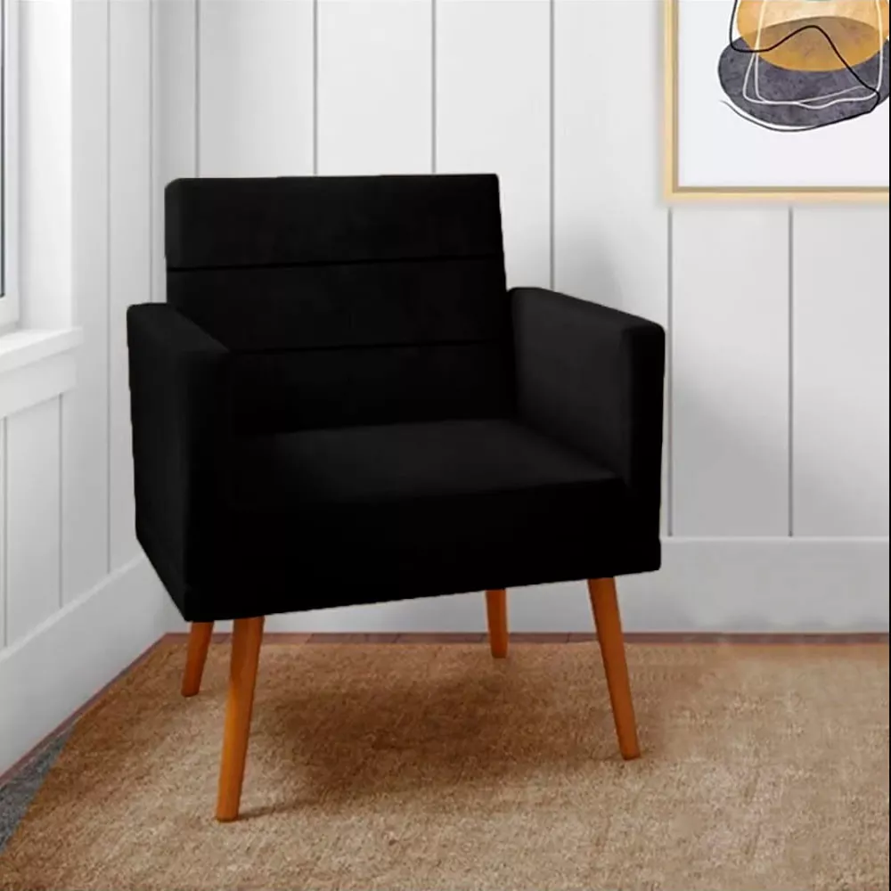 Image 1 of 5 of Poltrona Nina Veludo Preto De Madeira Speciale Home