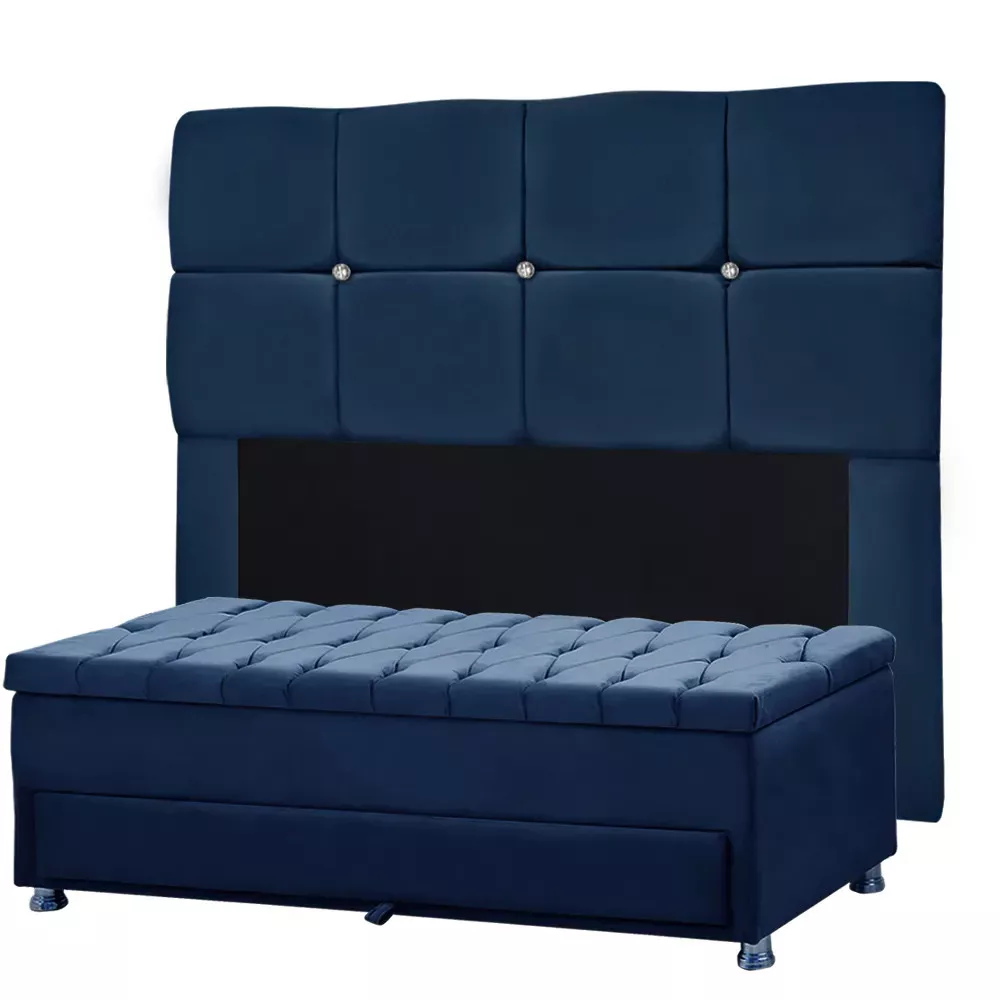 Image 0 of 10 of Conjunto Cabeceira Mila + Calçadeira Munique 1,40 Veludo Azul - Speciale Home