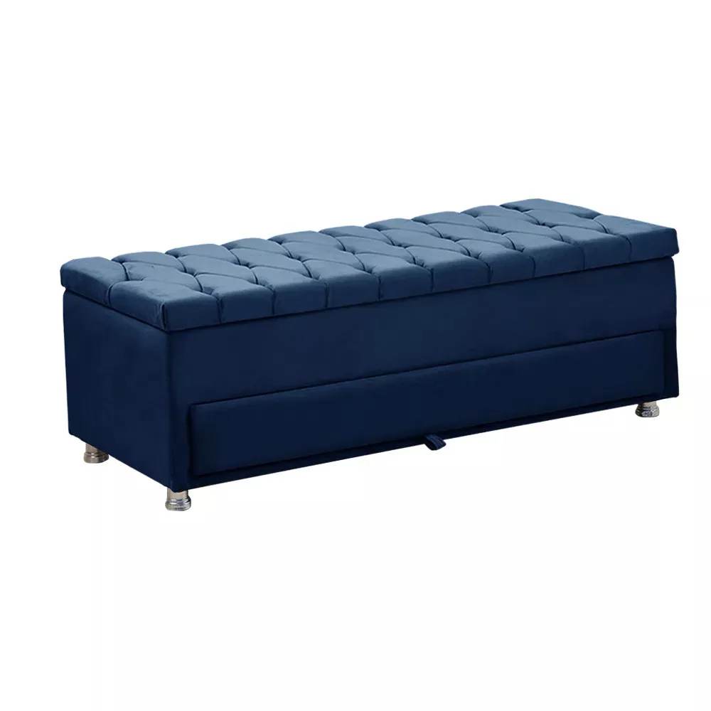 Image 6 of 10 of Conjunto Cabeceira Mila + Calçadeira Munique 1,40 Veludo Azul - Speciale Home