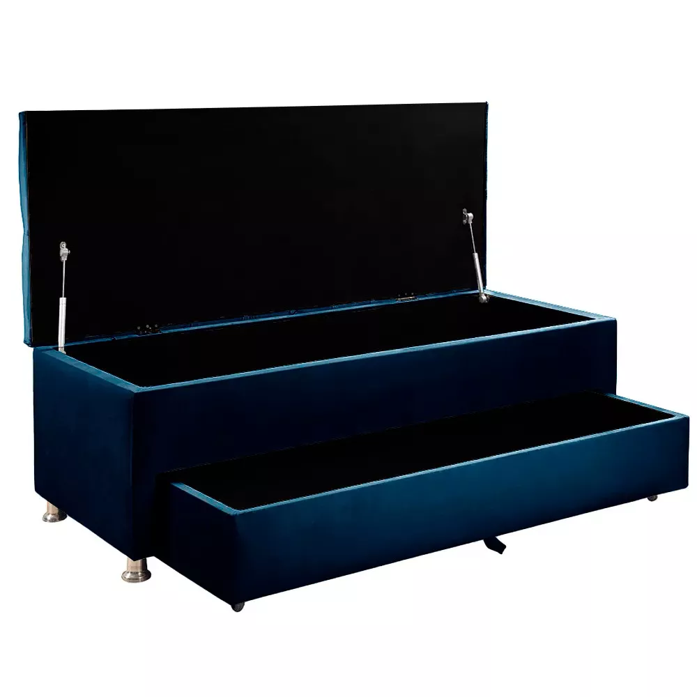 Image 7 of 10 of Conjunto Cabeceira Mila + Calçadeira Munique 1,40 Veludo Azul - Speciale Home
