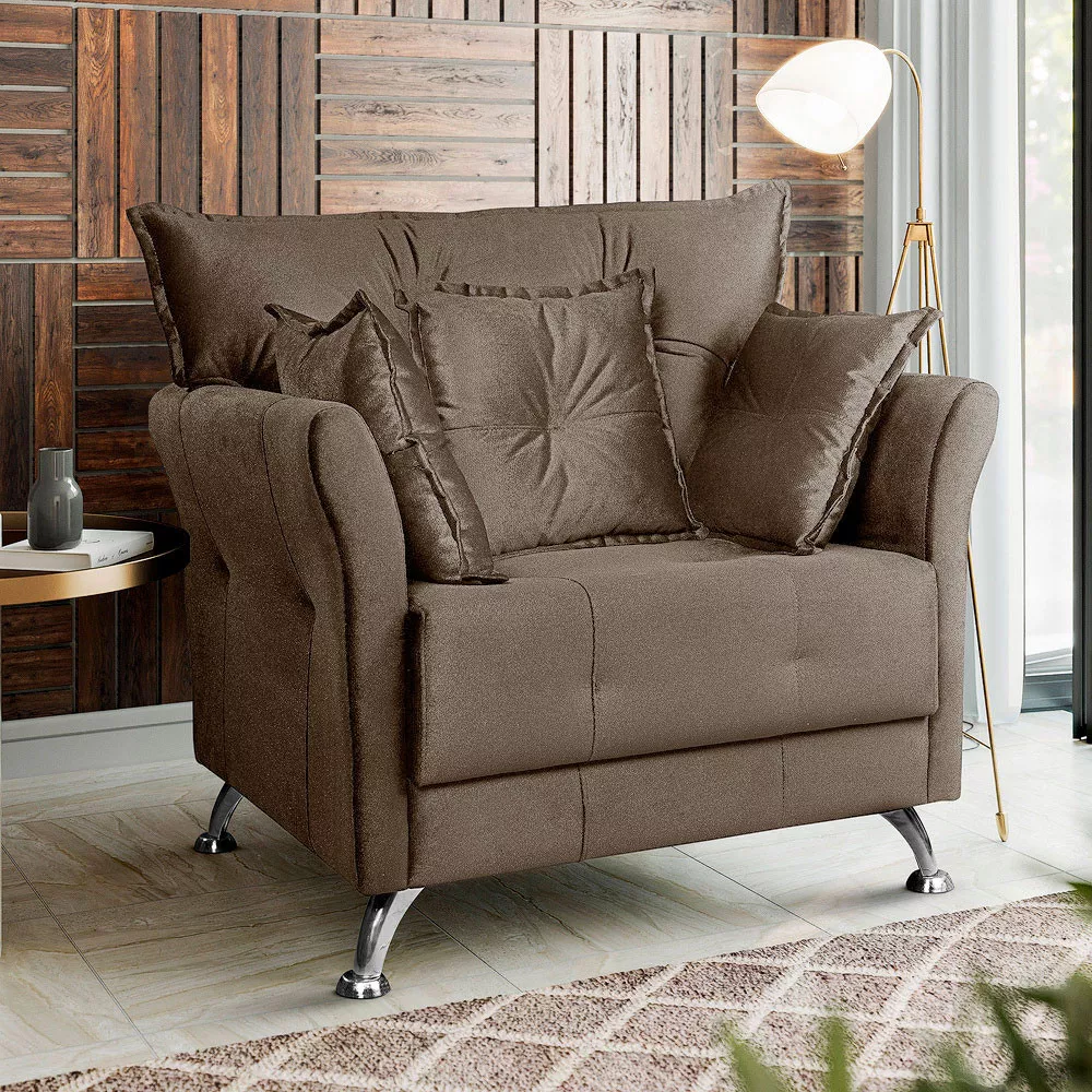 Image 1 of 8 of Poltrona Decorativa Elizabeth Veludo Marrom Turkay Castor - Speciale Home