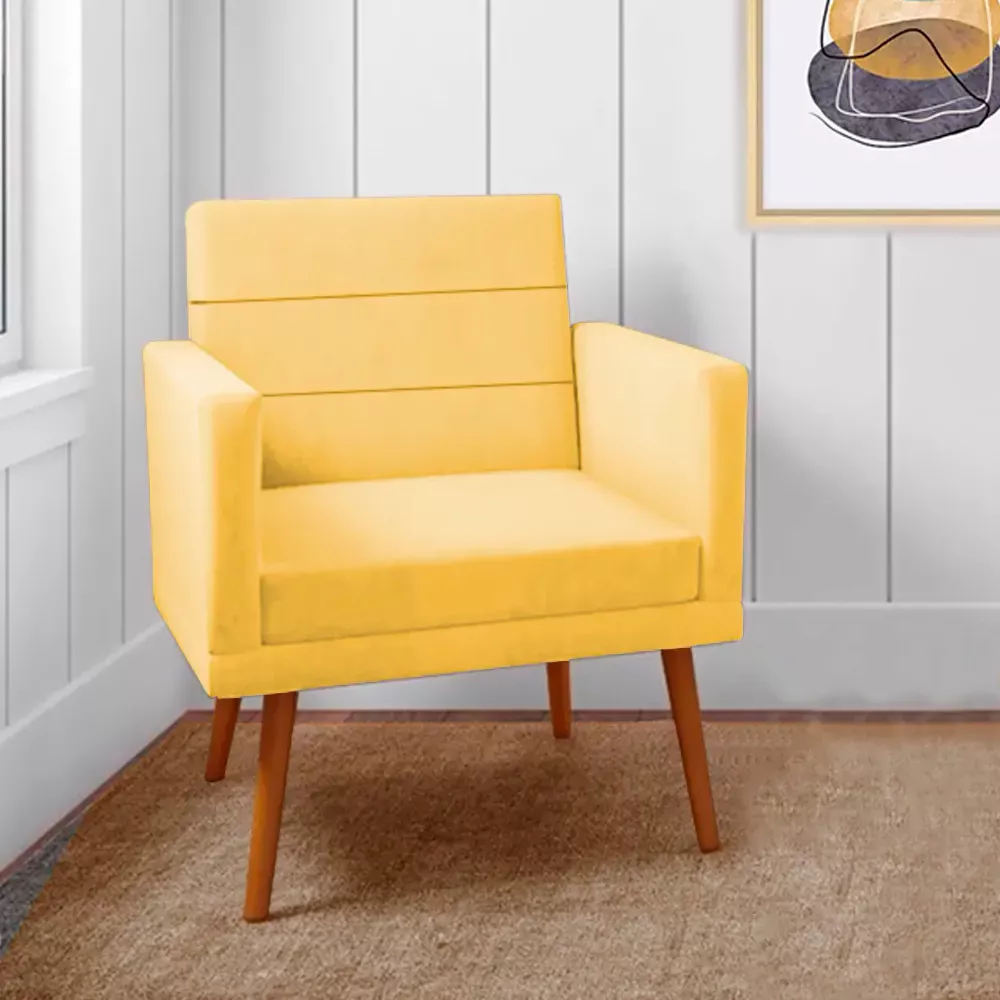 Image 1 of 9 of Kit 2 Poltronas Decorativas Nina + Puff Veludo Amarelo - Speciale Home
