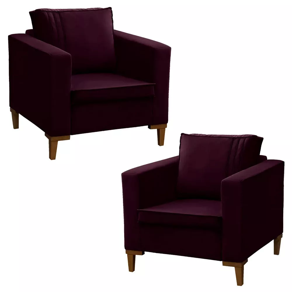 Image 0 of 7 of Kit 2 Poltronas Decorativa Riviera Veludo Roxo - Speciale Home