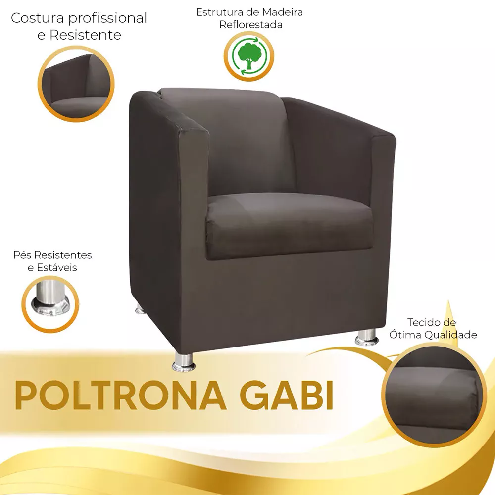 Image 6 of 7 of Poltrona Decorativa Gabi para Recepção Sala e Quarto Suede Marrom Castor - Speciale Home