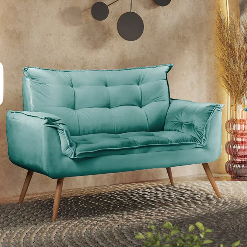Image 1 of 5 of Sofá Namoradeira 2 Lugares Opala Veludo Ciano - Speciale Home