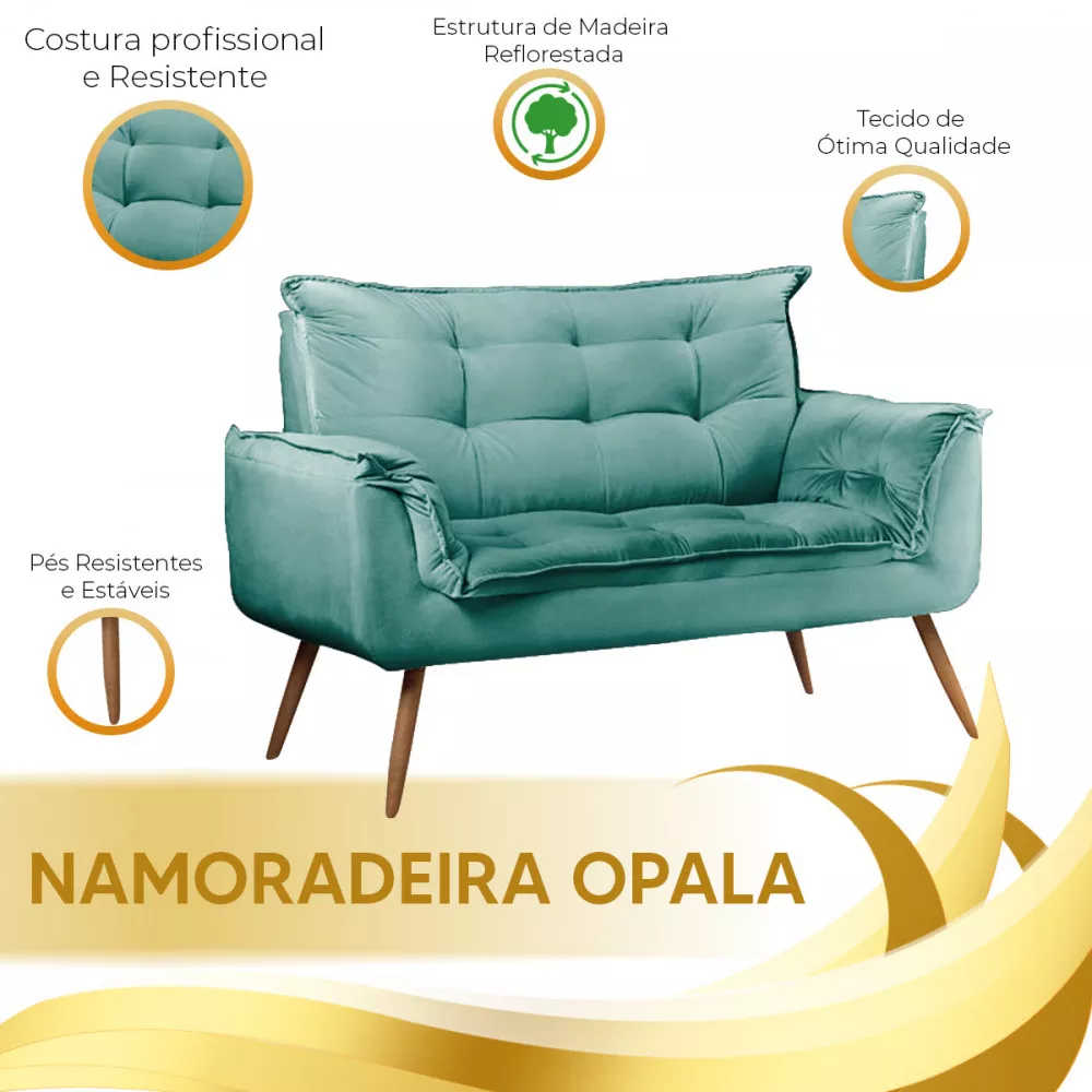 Image 3 of 5 of Sofá Namoradeira 2 Lugares Opala Veludo Ciano - Speciale Home