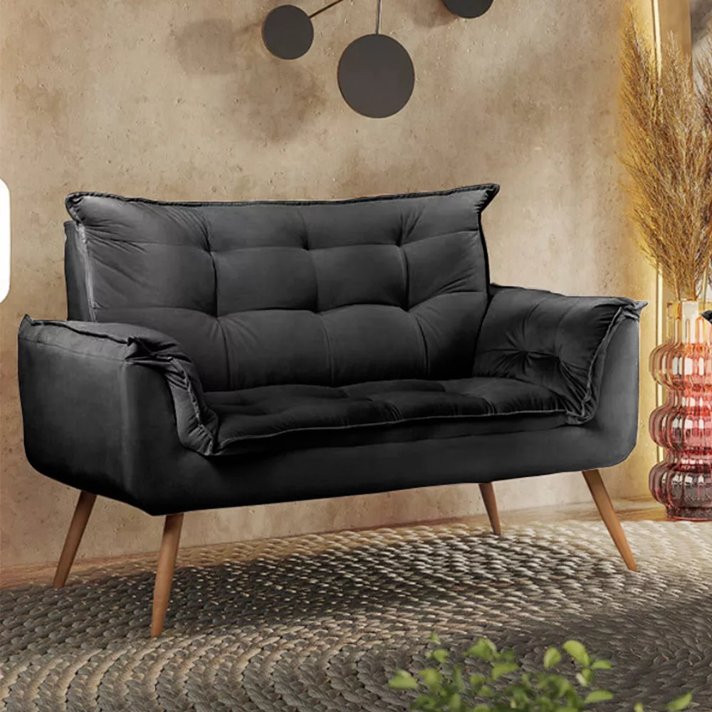 Image 1 of 5 of Sofá Namoradeira 2 Lugares Opala Veludo Preto - Speciale Home