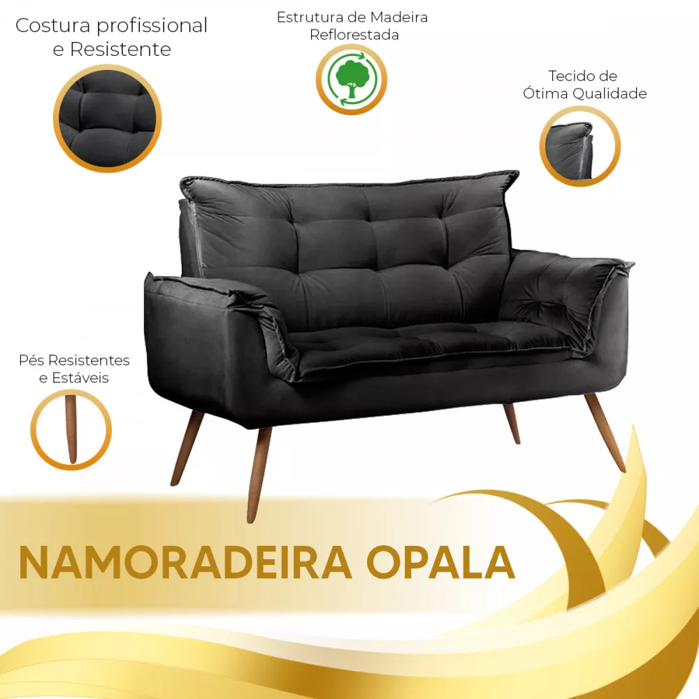 Image 3 of 5 of Sofá Namoradeira 2 Lugares Opala Veludo Preto - Speciale Home