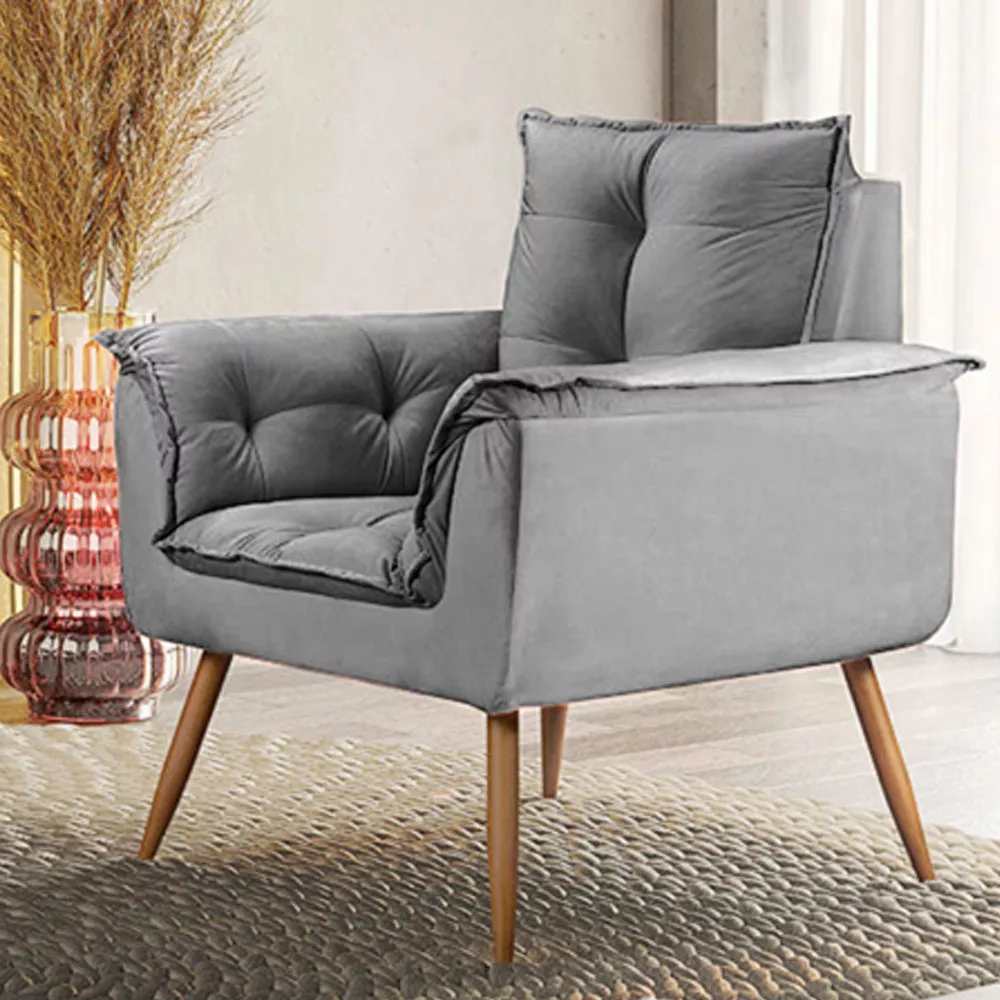 Image 1 of 7 of Poltrona Decorativa Opala Veludo Cinza Chumbo - Speciale Home