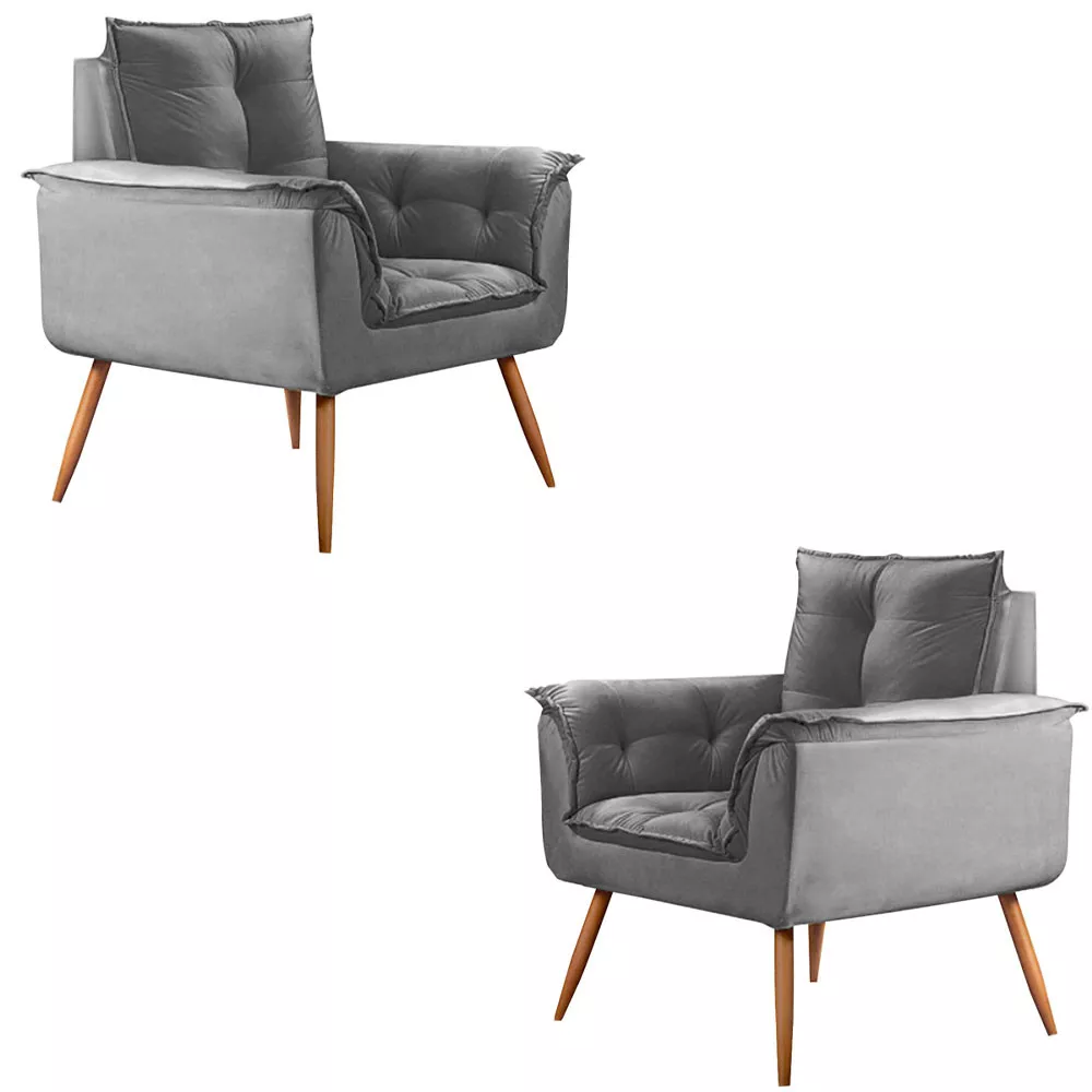 Image 0 of 7 of Conjunto de 2 Poltronas Opala Veludo Cinza Chumbo - Speciale Home