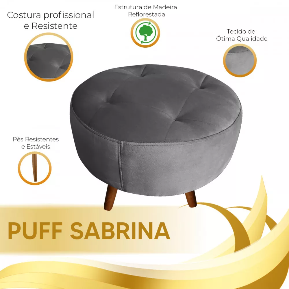 Image 4 of 5 of Puff Decorativo Sabrina Veludo Cinza Chumbo- Speciale Home