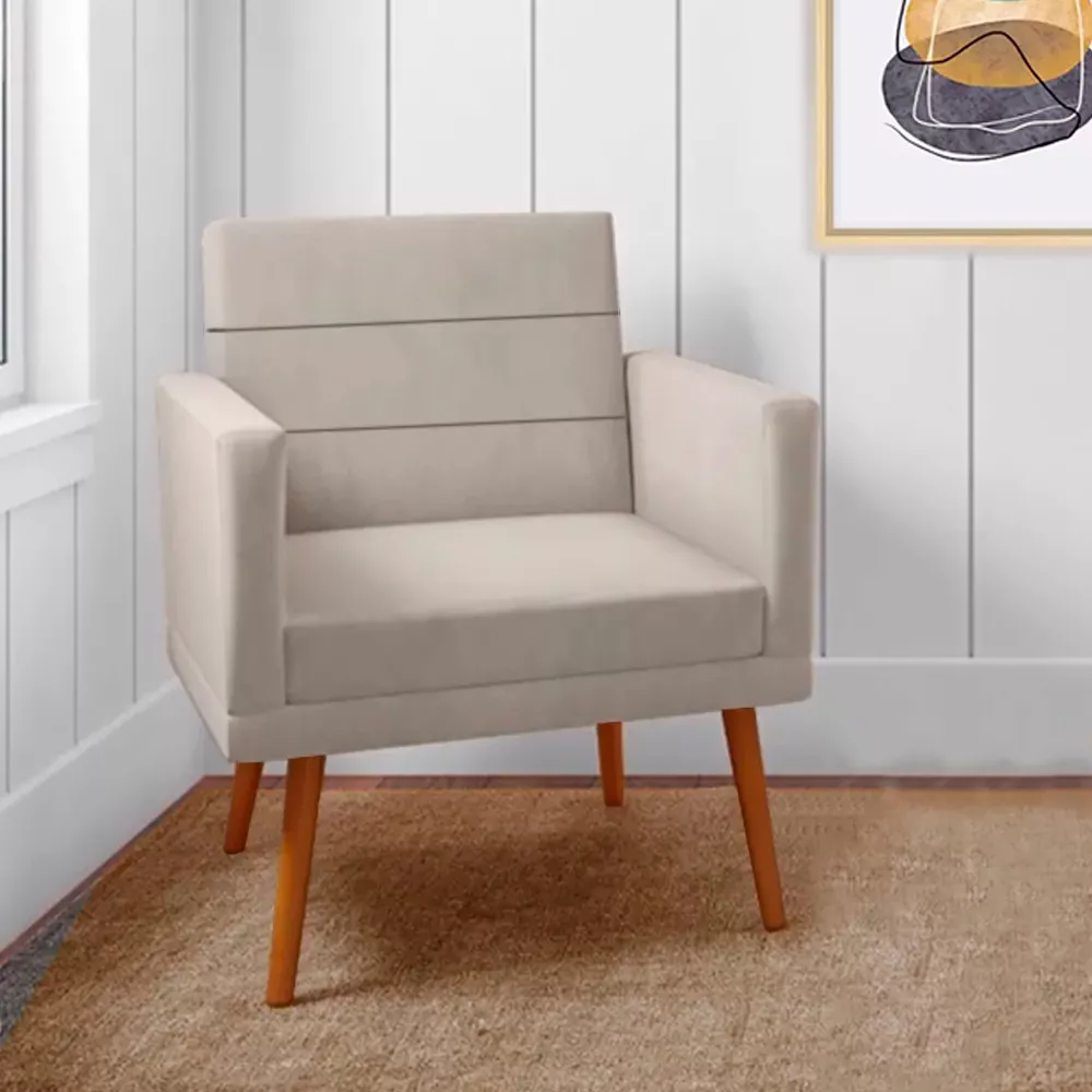 Image 1 of 9 of Kit 2 Poltronas Decorativas Nina + Puff Veludo Bege - Speciale Home