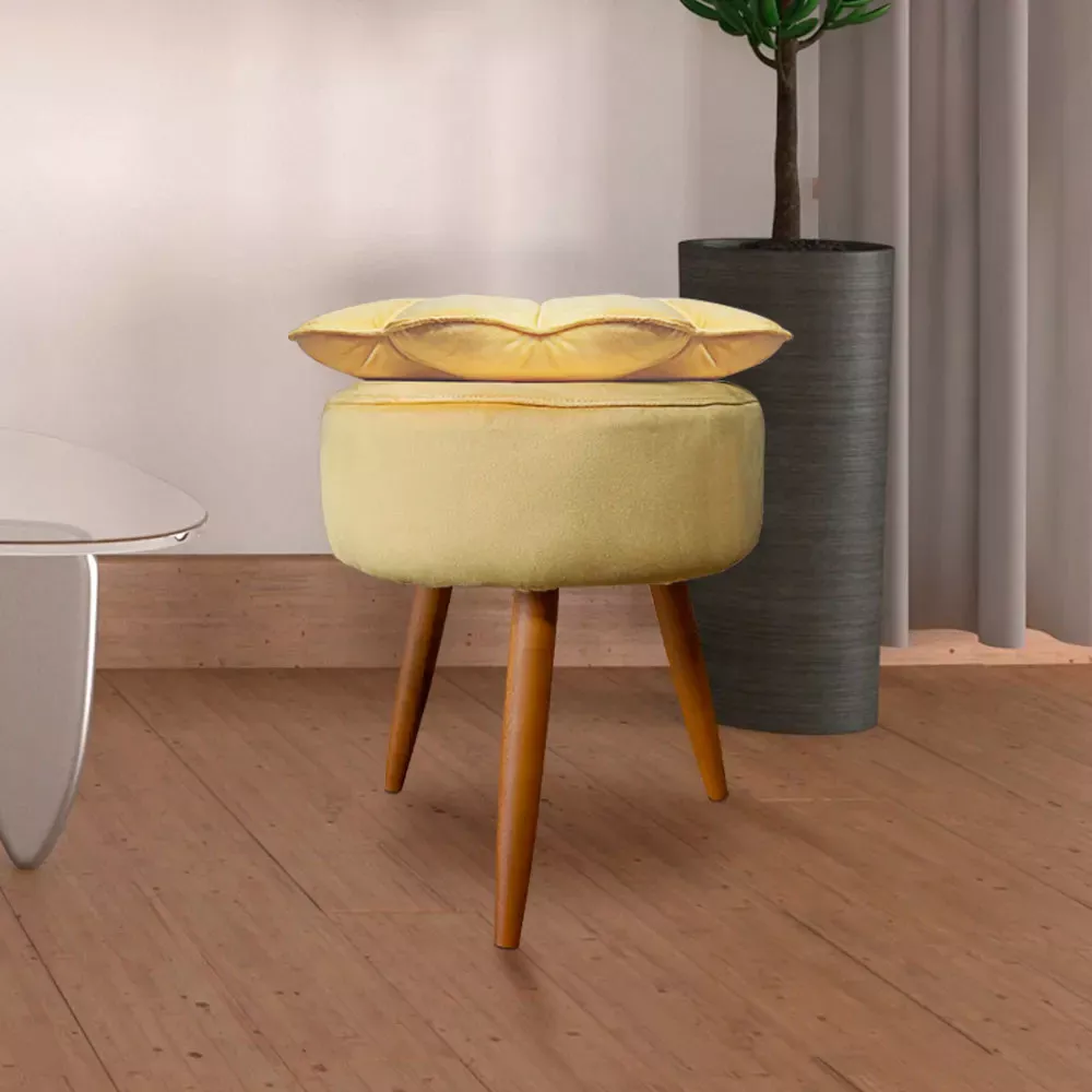 Image 1 of 6 of Puff Decorativo Floratta Veludo Amarelo - Speciale Home