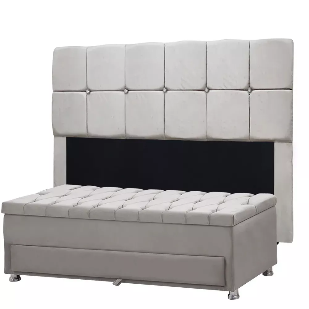 Image 0 of 10 of Conjunto Cabeceira Mila + Calçadeira Munique 1,95 Veludo Bege - Speciale Home