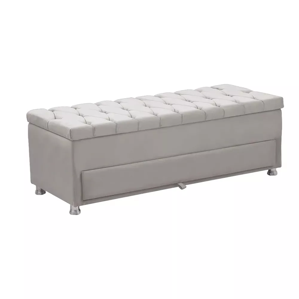Image 6 of 10 of Conjunto Cabeceira Mila + Calçadeira Munique 1,95 Veludo Bege - Speciale Home