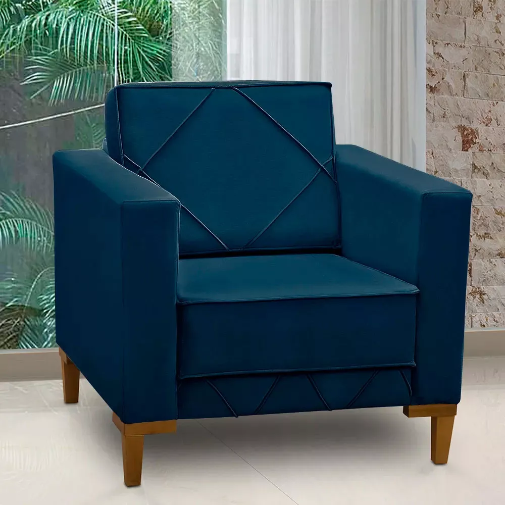 Image 1 of 6 of Poltrona Decorativa Sarah Veludo Azul - Speciale Home