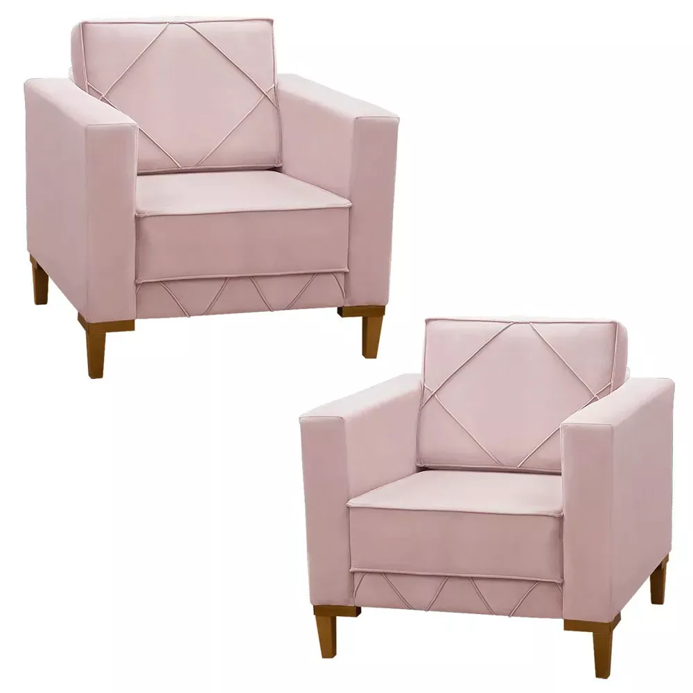 Image 0 of 7 of Kit 2 Poltronas Decorativa Sarah Veludo Rose - Speciale Home