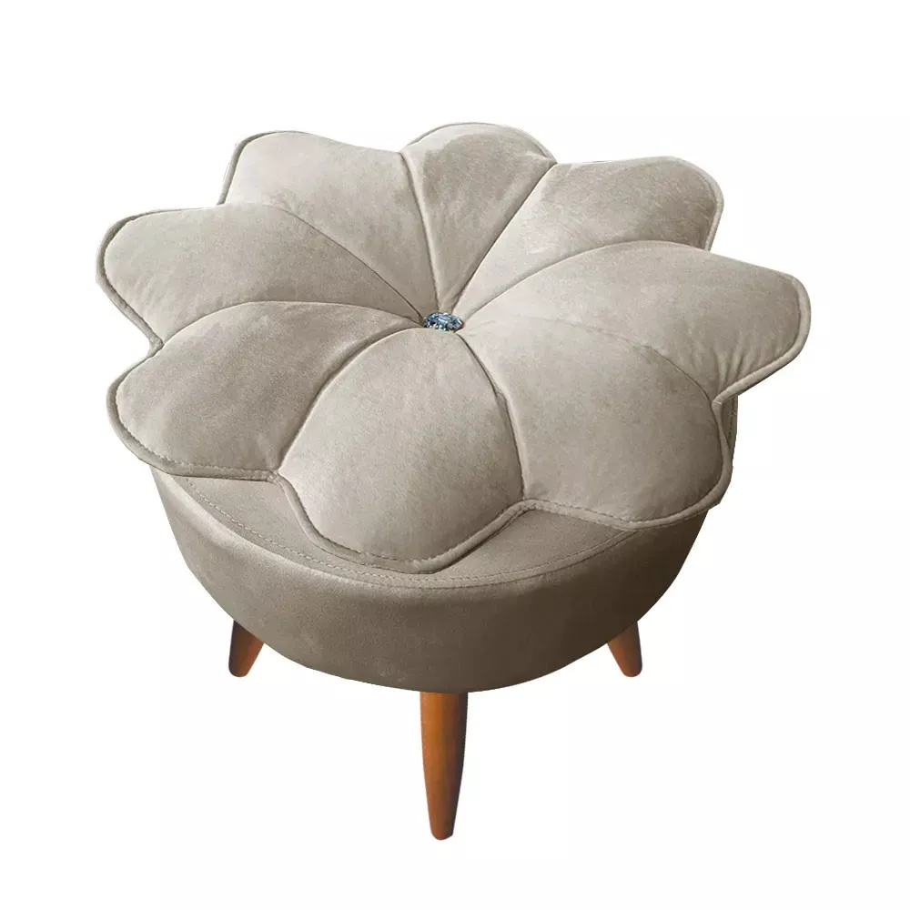 Image 0 of 6 of Puff Decorativo Floratta Veludo Bege Marfim - Speciale Home