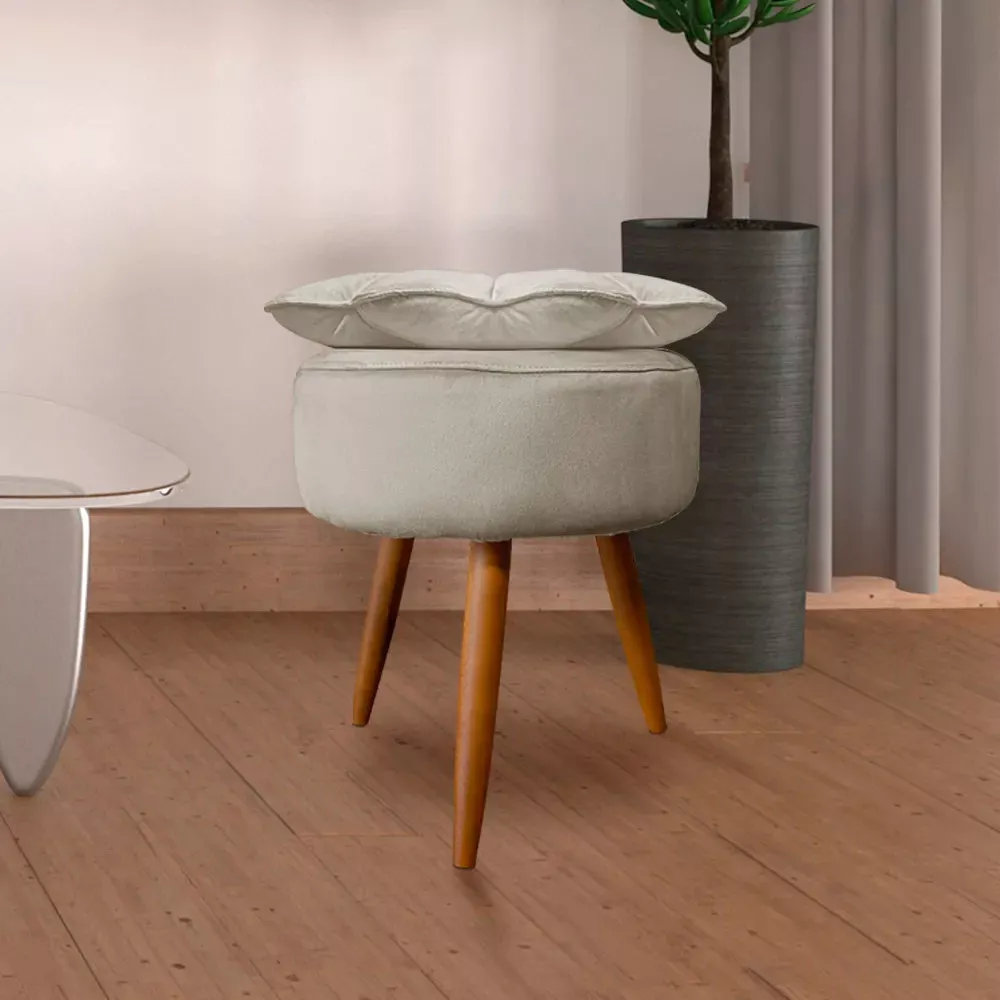 Image 1 of 6 of Puff Decorativo Floratta Veludo Bege Marfim - Speciale Home