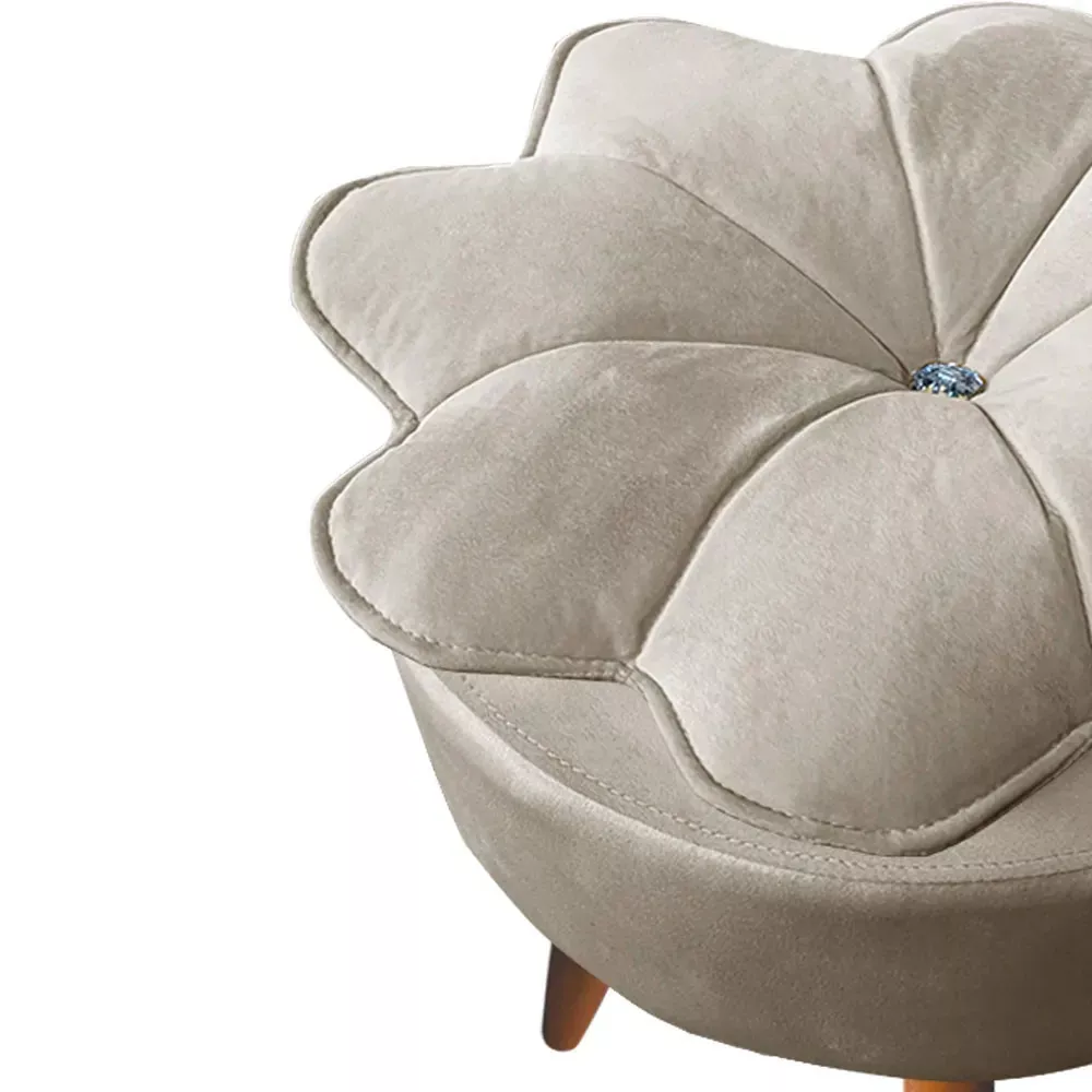 Image 3 of 6 of Puff Decorativo Floratta Veludo Bege Marfim - Speciale Home
