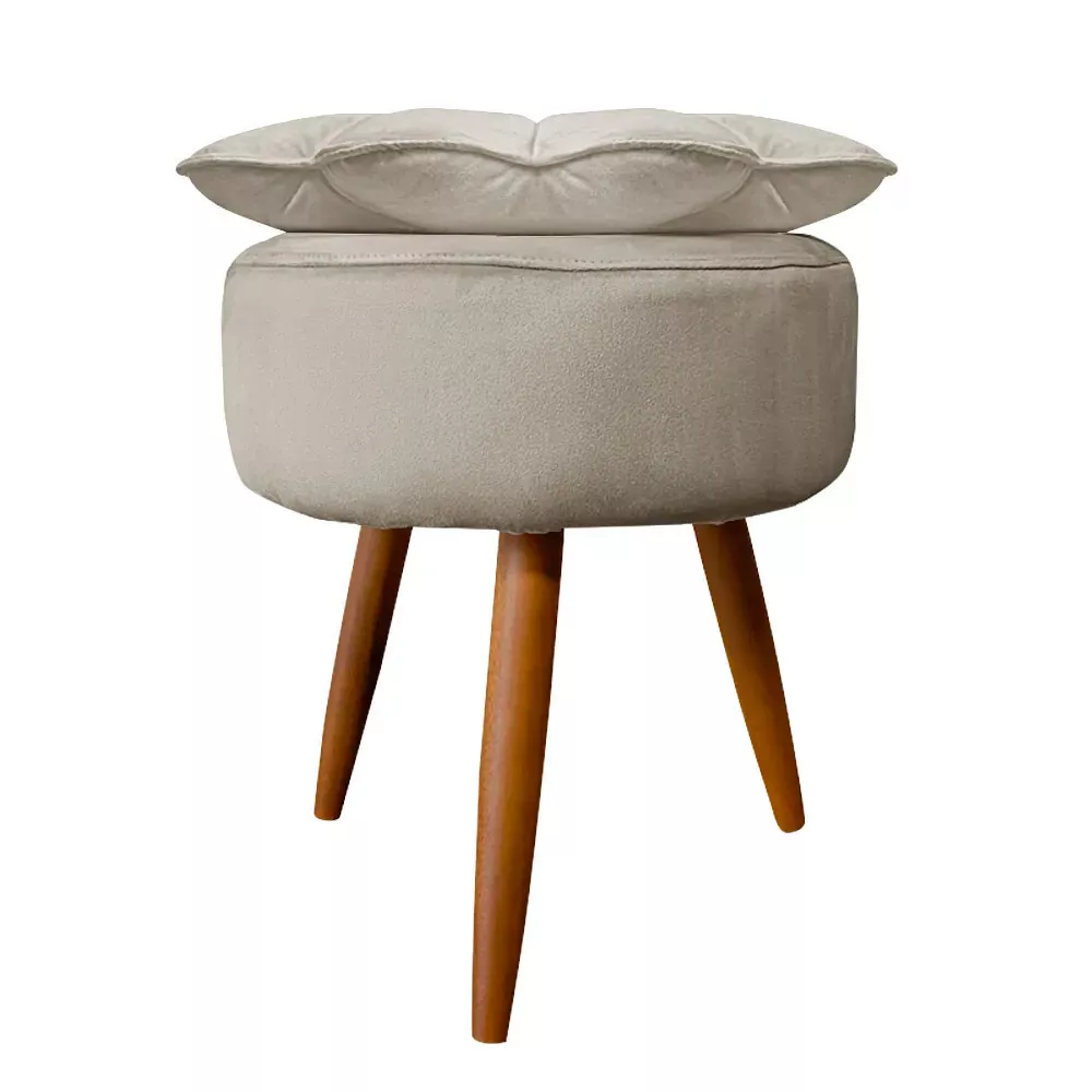 Image 4 of 6 of Puff Decorativo Floratta Veludo Bege Marfim - Speciale Home