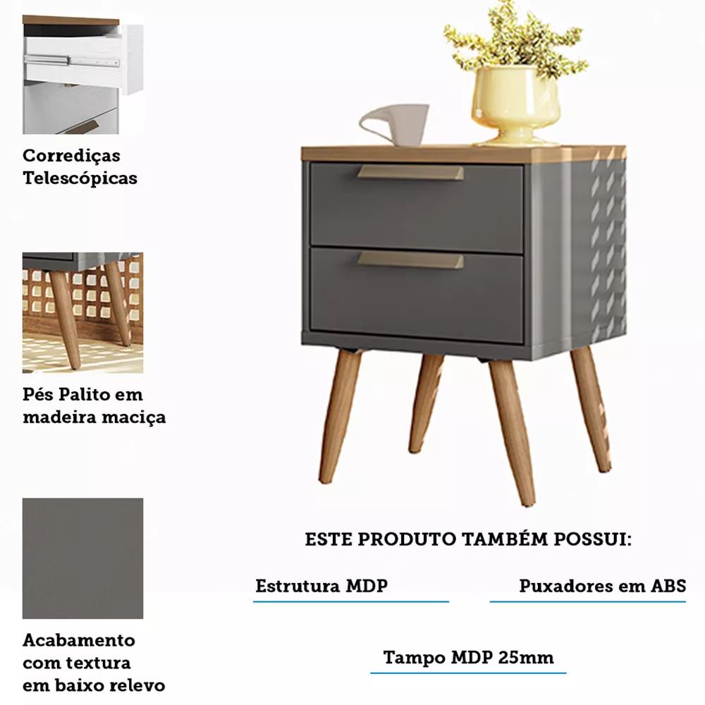 Image 3 of 5 of Mesa de Cabeceira com 2 Gavetas New Conect Santos Andirá