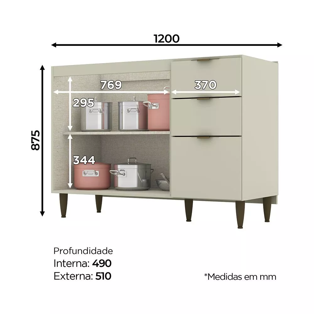 Image 2 of 3 of Balcão Henn 2 Portas 3 Gavetas 120cm Essência C558