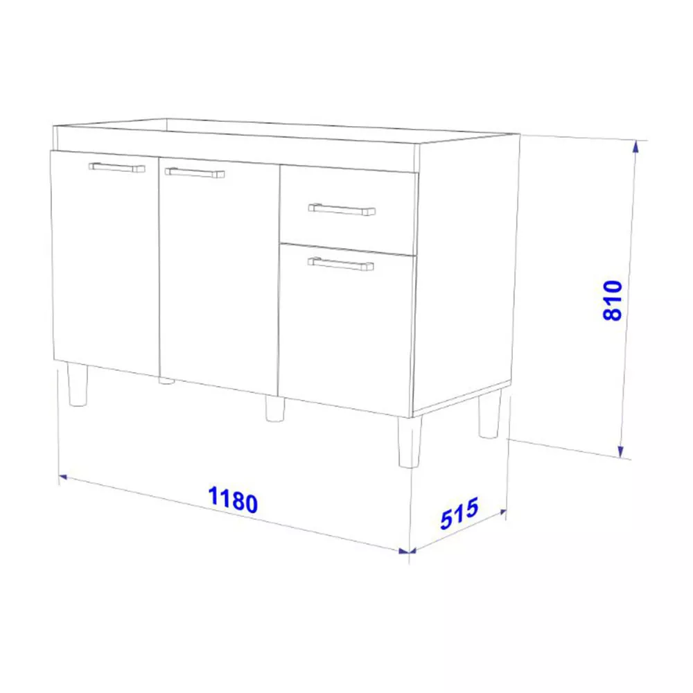 Image 2 of 6 of Balcão Para Pia Sem Tampo 120cm+ Kit Acessórios Para Cozinha