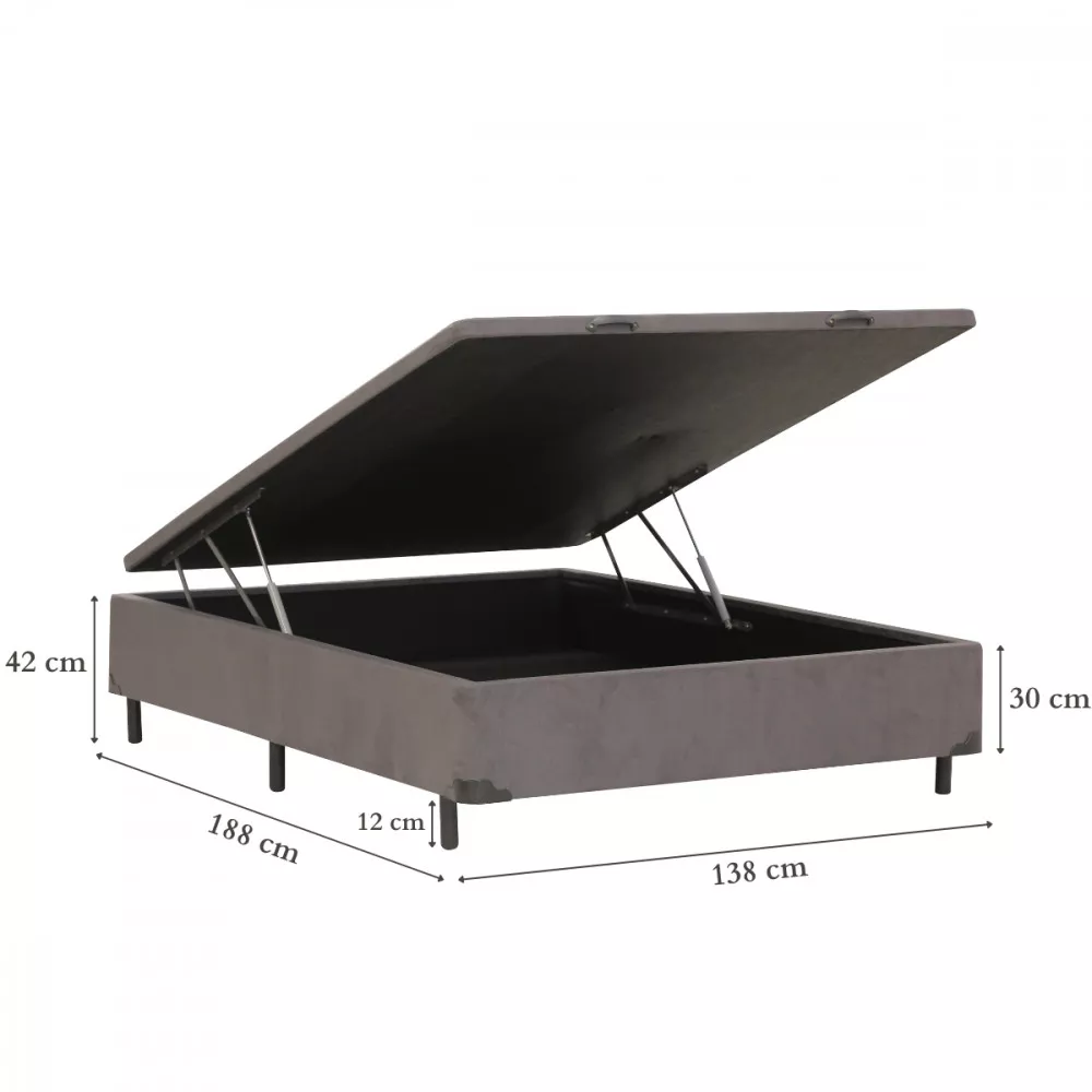 Image 2 of 3 of Base para Cama Box Casa Bau 138x188x30 Sued Cinza Dancar