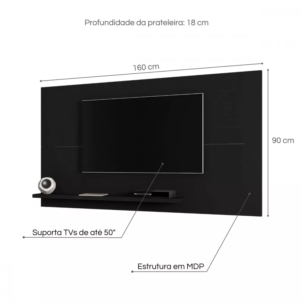 Image 4 of 5 of Painel Chanel para TV de até 50 Polegadas Preto Fosco Bechara