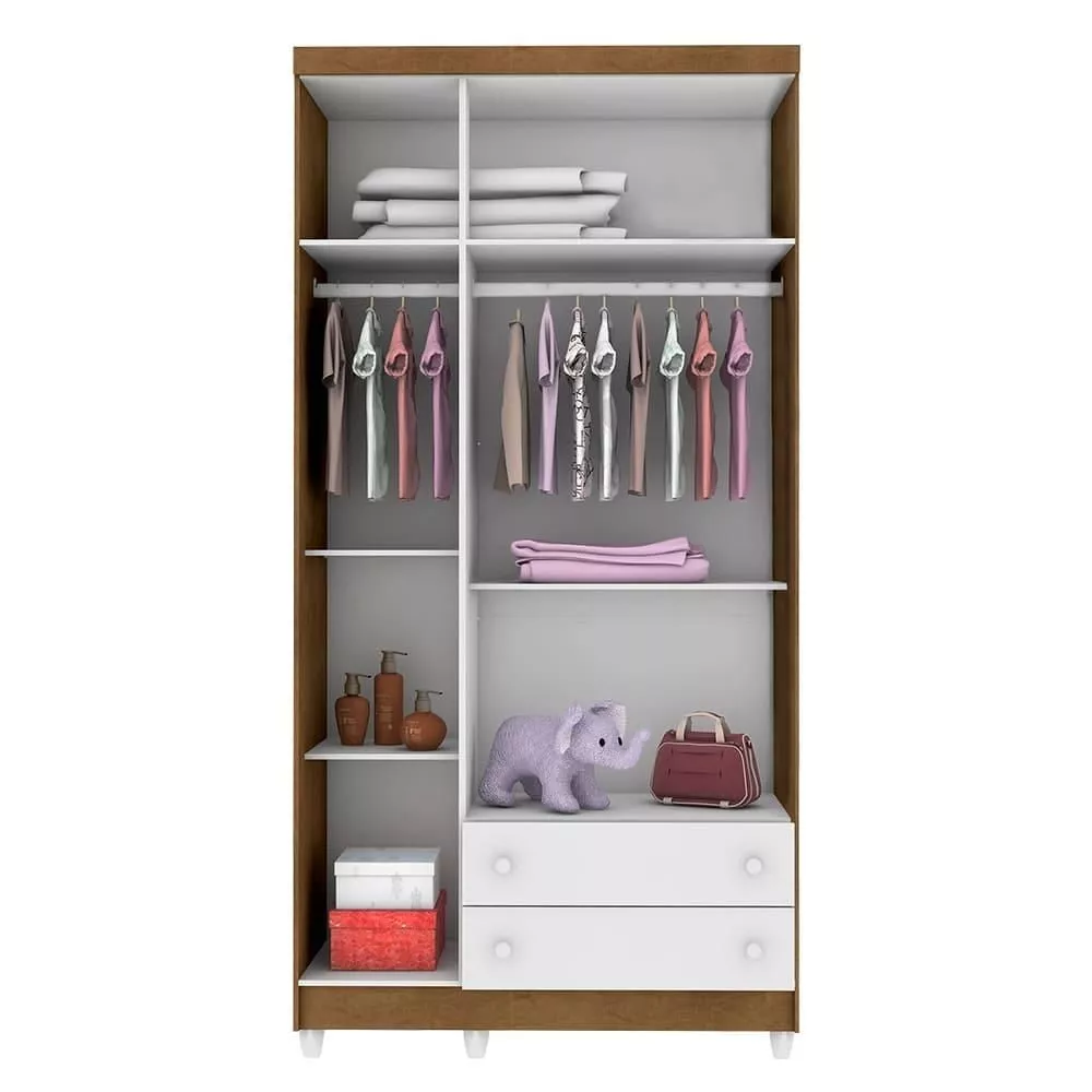 Image 1 of 3 of Guarda Roupa Infantil 3 Portas 2 Gavetas Selena Amadeirado Com Branco Carolina Móveis