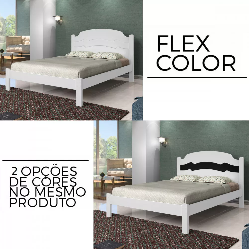 Image 1 of 5 of Cama Casal Iris MDF Branco Brilho com Preto Flex Cambel