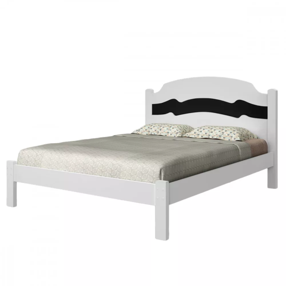 Image 2 of 5 of Cama Casal Iris MDF Branco Brilho com Preto Flex Cambel