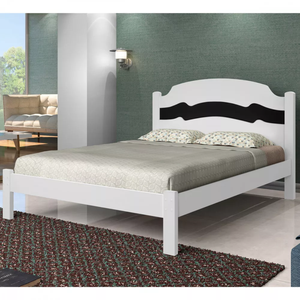 Image 4 of 5 of Cama Casal Iris MDF Branco Brilho com Preto Flex Cambel