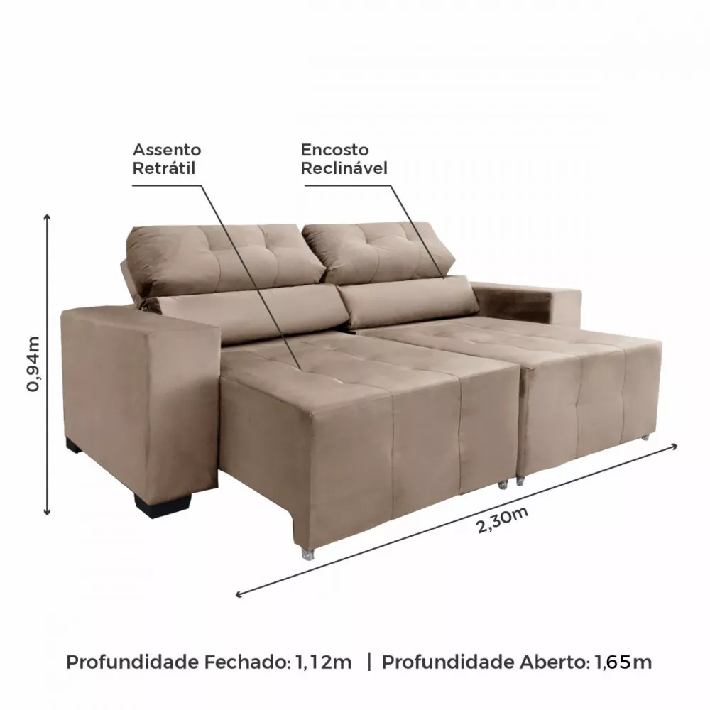Image 3 of 5 of Estofado Retrátil E Reclinável 2.30m Veludo Choco 3040 Mam Flex