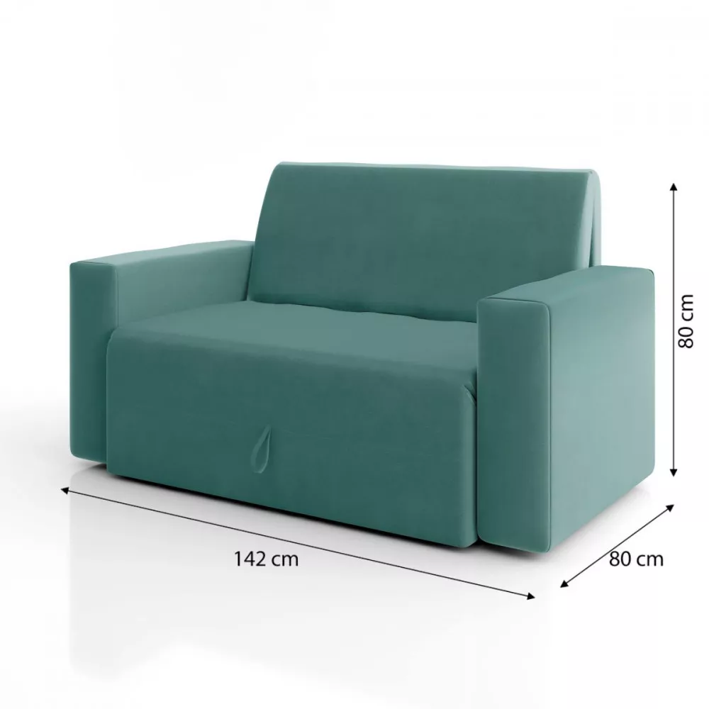 Image 2 of 6 of Sofa Cama Casal 5000 Com Braço Veludo Azul Turquesa Mamflex