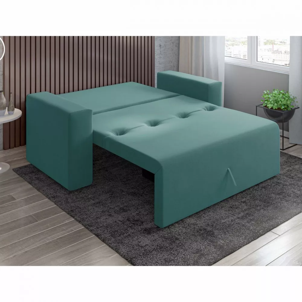 Image 5 of 6 of Sofa Cama Casal 5000 Com Braço Veludo Azul Turquesa Mamflex