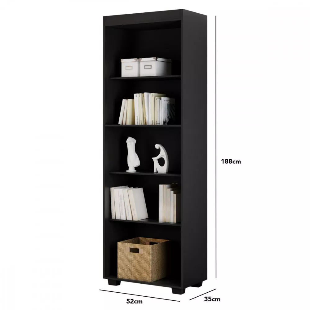 Image 2 of 3 of Estante Para Livros Multiuso 4 Prateleiras Milão Preto Fosco Conquista