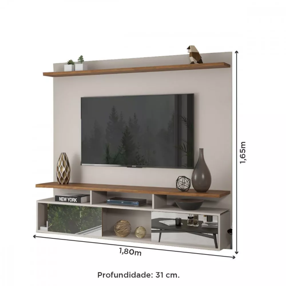 Image 2 of 4 of Painel Suspenso Imperio para TV de Até 55 Polegadas Com Espelho Off White Imbuia Viero